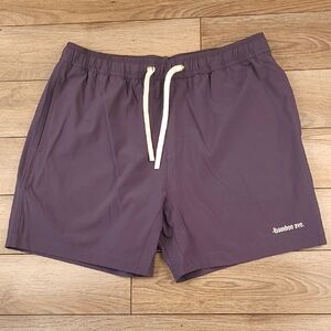 BAMBOO AVE Grey White Logo‎ Sz Large Mens Athletic Performance Workout Shorts